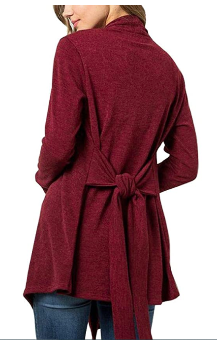 Spadehill Womens Tie Waist Lightweight Long Sleeve Cardigan, Size Small