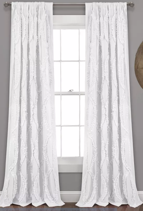 Lush Decor Avon Ruffle54x95/White Single Curtain Panel