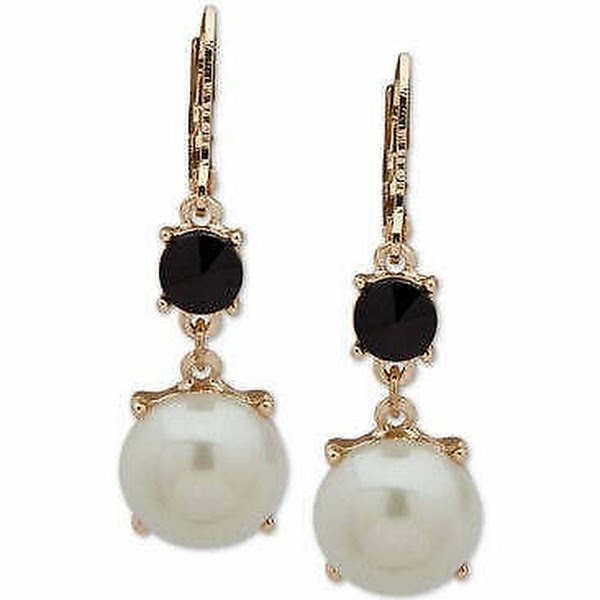 Anne Klein Gold-Tone Stone & Imitation Pearl Drop Earrings – Pearl