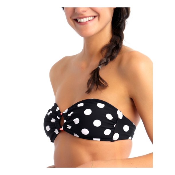 California Waves Polka Dot Stretch Convertible Ring Bralette Bikini Top, Small