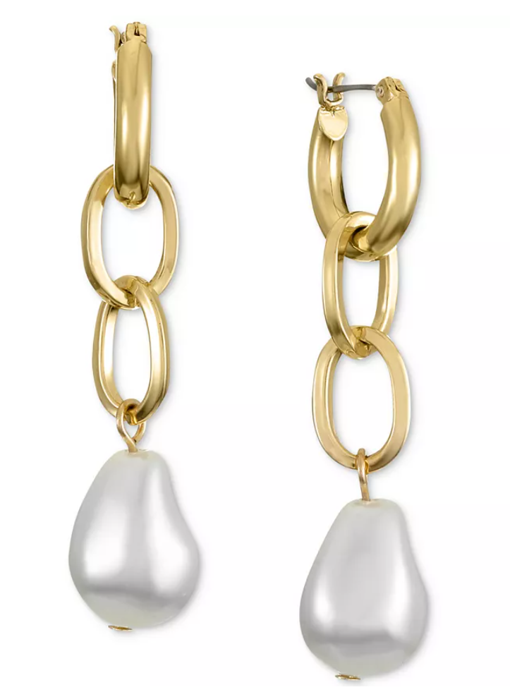 Alfani Gold-Tone Imitation Pearl Drop Chain Earrings