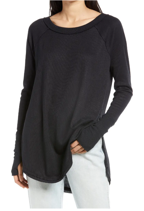 Free People Womens Snowy Thermal Shirt, Size Small – Black