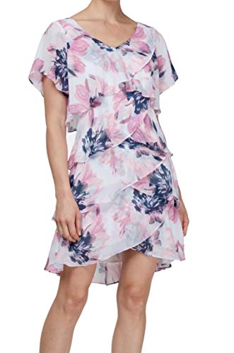 SLNY Sleeveless Floral Print Tier Shift Chiffon Dress, Ivory Multicolor, Size 6