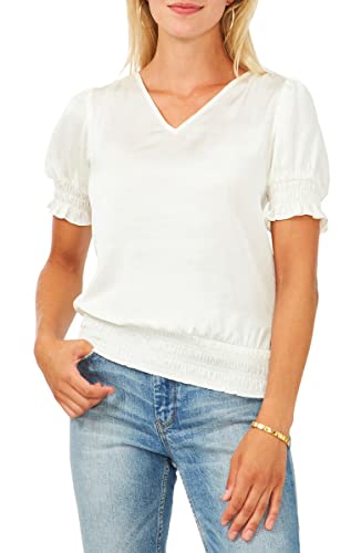 Vince Camuto Women’s Puff-Shoulder Smocked-Hem Neck Top