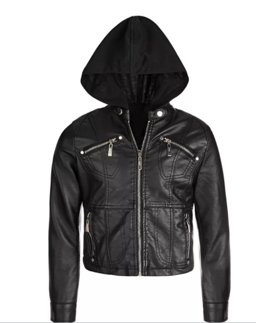 Jou Jou Big Girls Removable-Hood Moto Jacket