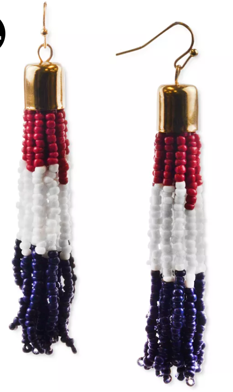 Holiday Lane Gold-Tone Red, White and Blue Seed Bead Tassel Drop Earrings