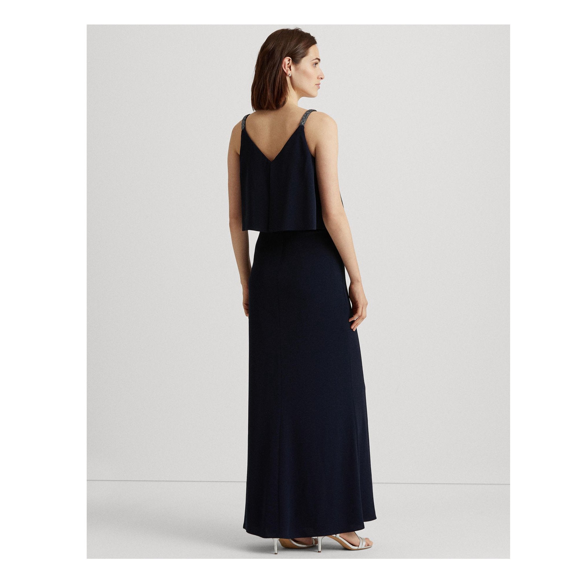 Lauren Ralph Lauren Womens Navy Sleeveless Maxi Evening Blouson Dress