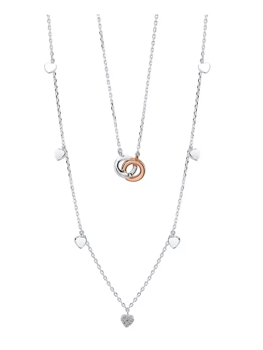 Unwritten Two-Tone Plated Silver Circle Layer Necklace With Heart Bead Second