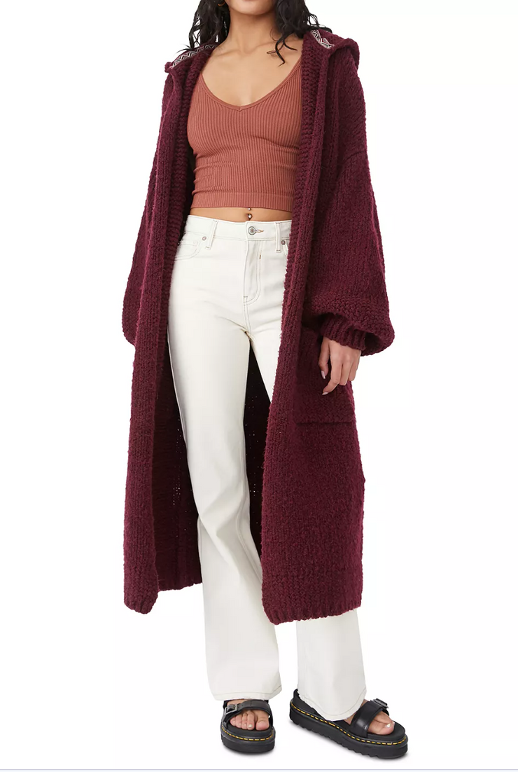 Free People Caffe Long Cardigan in Acai, Size Large