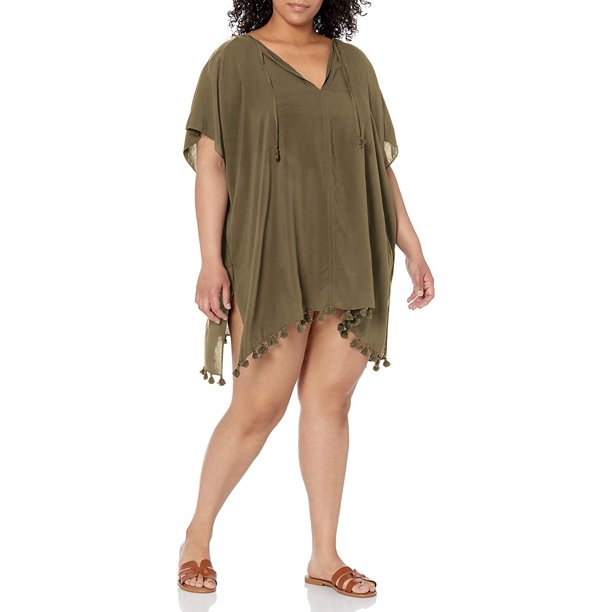 DKNY OLIVE Pom Pom Caftan Swim Cover-up US Large/X-Large