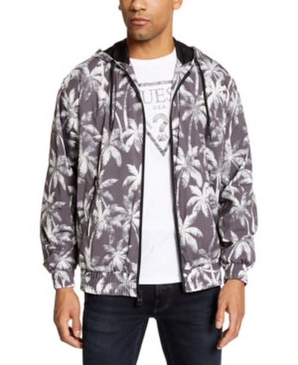 Guess Mens Rebel Nylon Printed Jacket