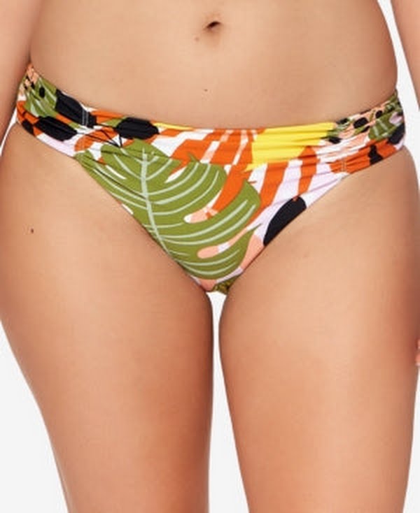 Bar III Tropical-Print Ruched Bikini Bottoms