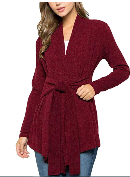 Spadehill Womens Tie Waist Lightweight Long Sleeve Cardigan, Size Small