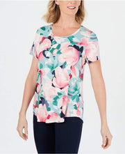 JM Collection Printed Scoop-Neck Top, Size Large