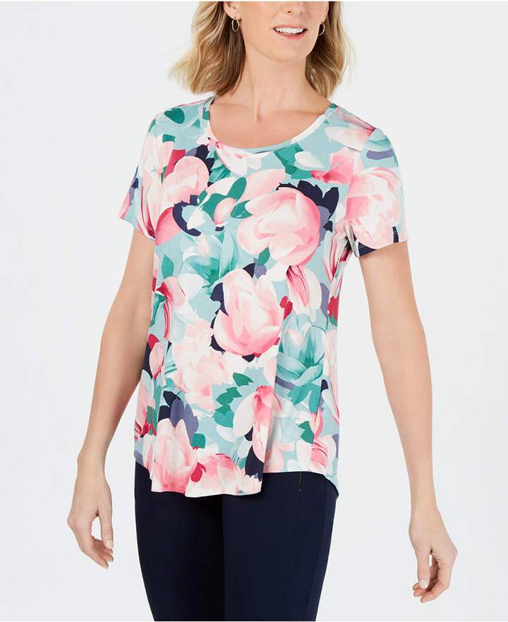 JM Collection Printed Scoop-Neck Top, Size Large