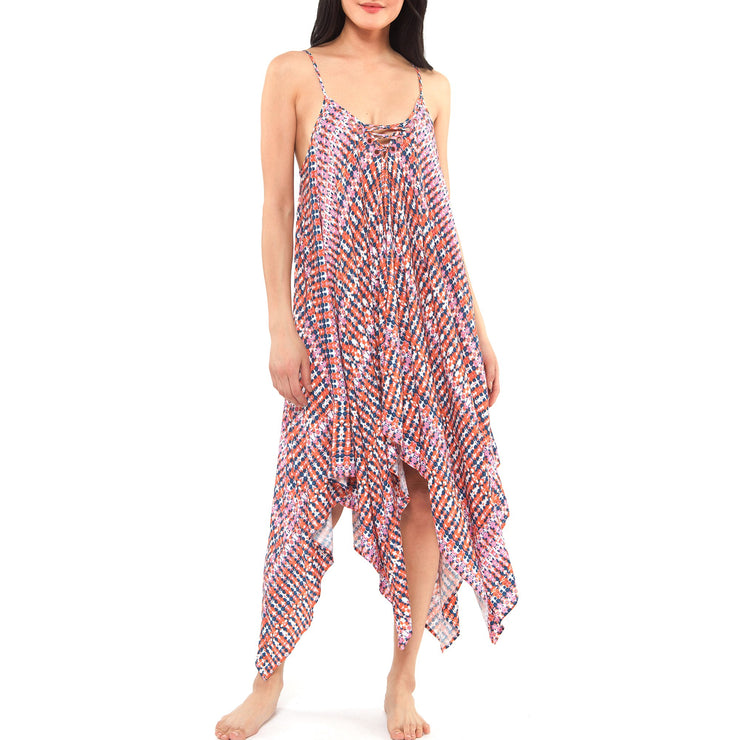 Jessica Simpson Womens Coral Printed Handkerchief-Hem Dress, Size XL