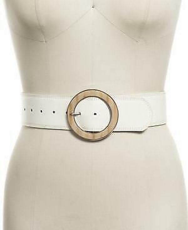 I.n.c. Round Buckle Faux Leather Stretch Belt