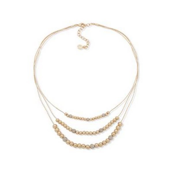 Anne Klein Gold-Tone Pave Fireball & Bead Layered Necklace, 16″ + 3″ Extender