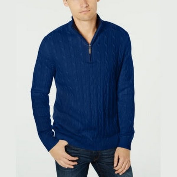 Club Room Mens Pima Cable Quarter-Zip Sweater