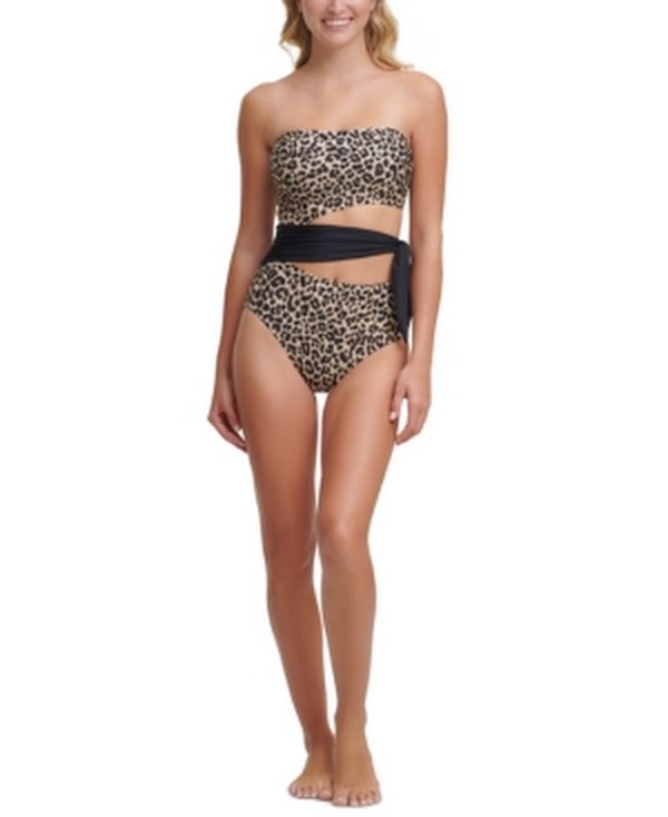 DKNY Suntan Printed Cut-Out Bandeau One-Piece Swimsuit, Us 14