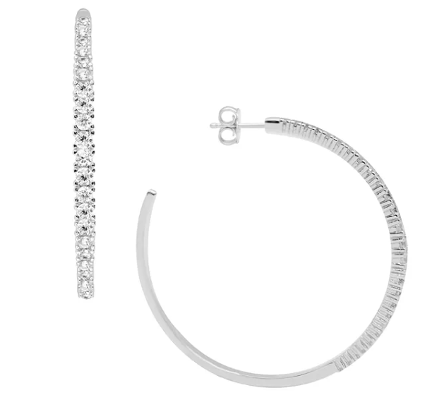 And Now This Cubic Zirconia Graduated C-Hoop Earring in Silver Plate