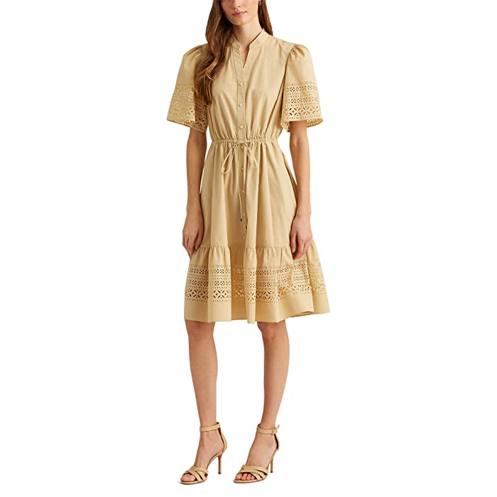 Lauren Ralph Lauren Laser-Cut Poplin Dress, Size 14