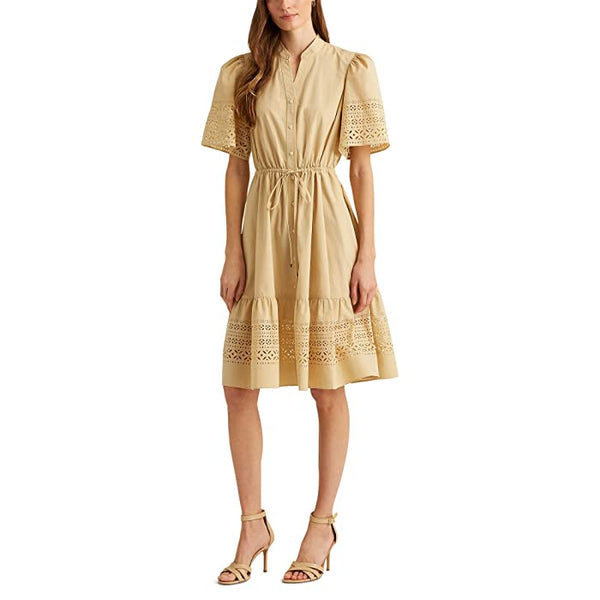 Lauren Ralph Lauren Laser-Cut Poplin Dress, Size 14