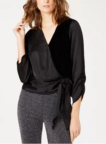 I.n.c. Women's Petite Velvet Wrap Top