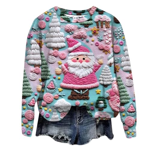 Christmas Sweatshirts for Women Trendy Graphic Sweaters Funny Gifts Crew Neck Long Sleeve Pullover Tops Ladies Clothes