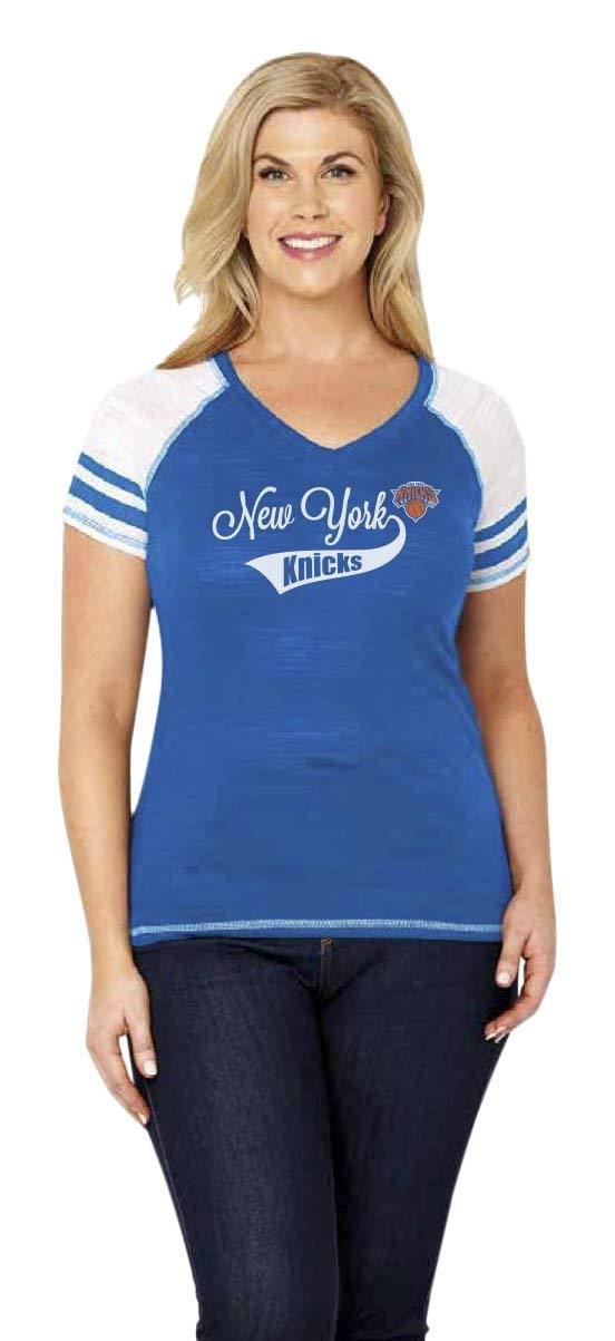 NBA New York Knicks Womens Curvy Short Sleeve Color Blocked Raglan,Size 2X