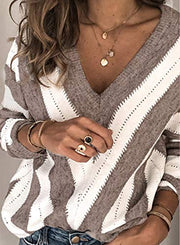 PRETTYGARDEN Women's Fashion Long Sleeve Striped Color Block Knitted Sweater Crew Neck Loose Pullover Jumper Tops