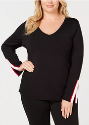 I.n.c. Women's Plus Size Varsity-Stripe Sweater