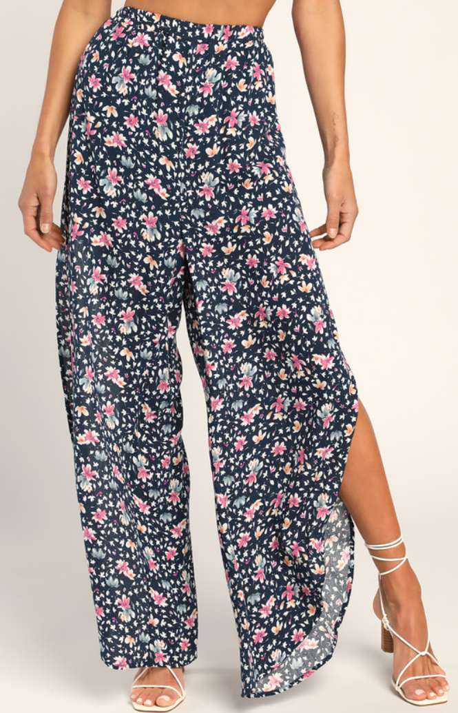 Lulus Best Vacation Navy Blue Floral Print Two-Piece Jumpsuit, Size Large