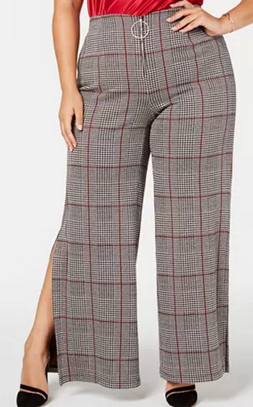 NY Collection Plus Size Jacquard Plaid Split-Hem Pants, Size 2X
