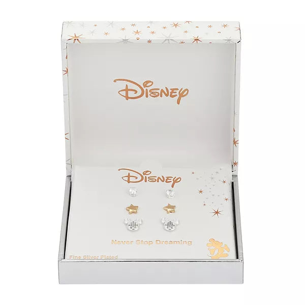 Disneys Mickey Mouse Two Tone Cubic Zirconia Nickel Free Earring Set