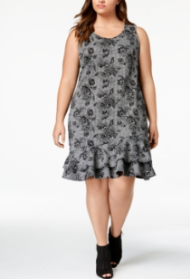 Ny Collection Plus Size Printed Ruffle-Hem Dress, Size 1X