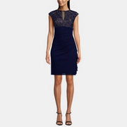 Betsy and Adam Women's Embroidered Mesh Short Dress, Navy, Various Sizes