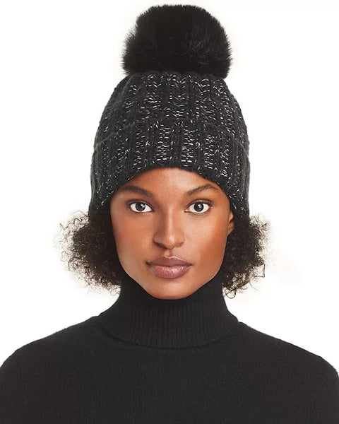 Kyi Kyi Chunky Wool Blend Beanie with Faux Fur Pom