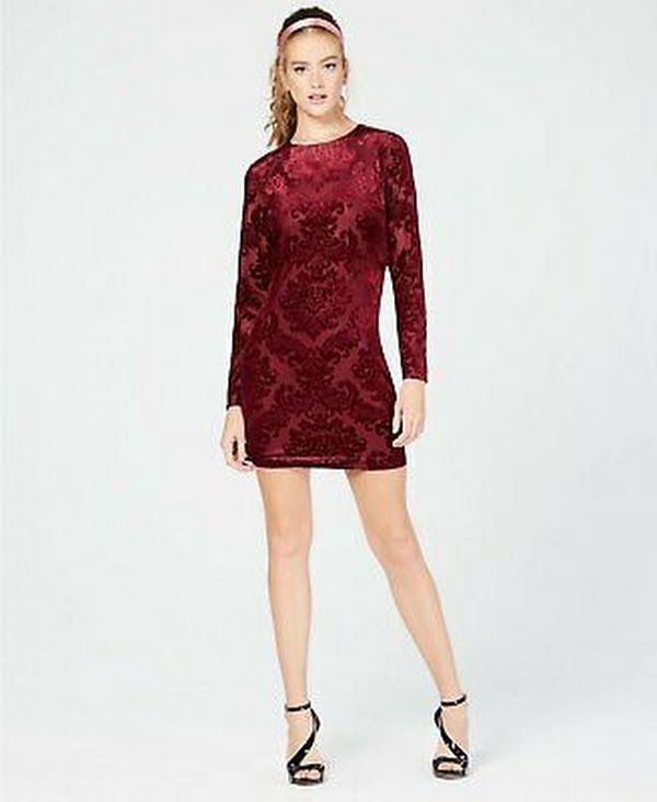 B Darlin Juniors' Velvet Bodycon Dress - Red 3/4 B Darlin Juniors' Velvet Bodycon Dress - Red 3/4