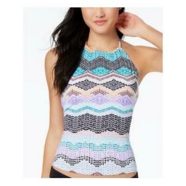 Bar III Spirit High-Neck Tribal-Print Tankini Top, Size Small