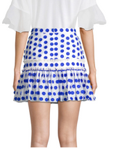 Alexis Womens Harley White Applique Polka Dot Fringe Mini Skirt, Size Small