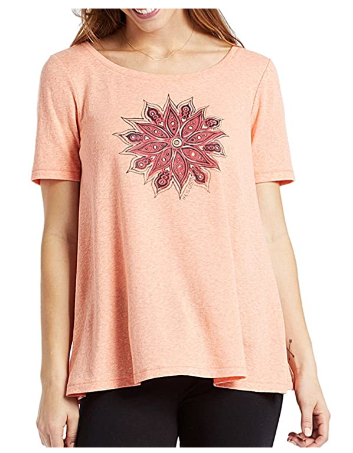 Life Is Good Womens Trapeze Tee Mandala Daisy T-Shirt, Size Medium