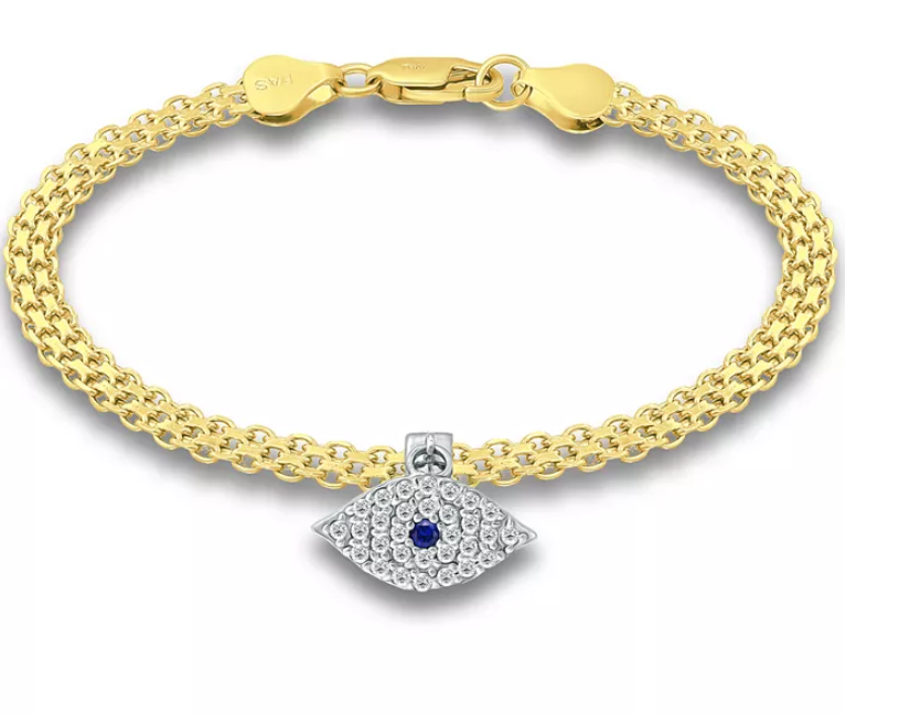 Giani Bernini Cubic Zirconia Evil Eye Charm Bismark Chain Bracelet