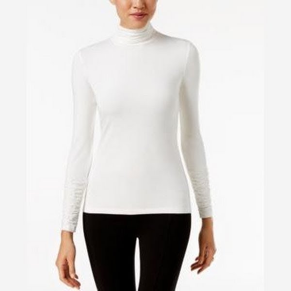 Alfani Long-Sleeve Ruched Turtleneck Top, Soft White, Small