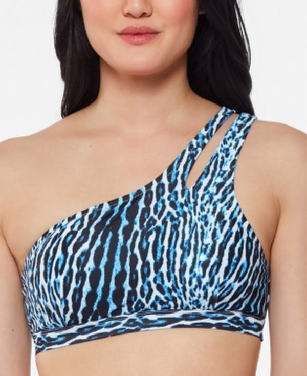 Jessica Simpson Sassy Safari One-Shoulder Bikini Top, Size Large