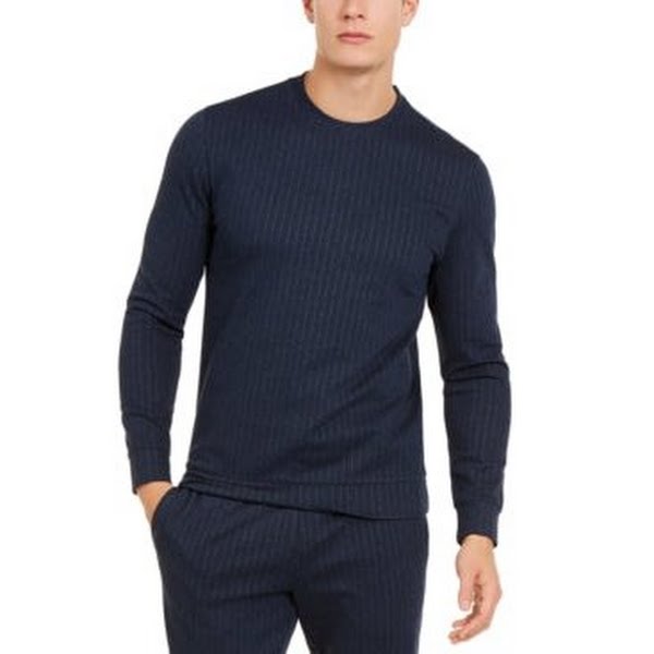 Alfani Mens Pinstripe Stretch Crew Sweatshirt