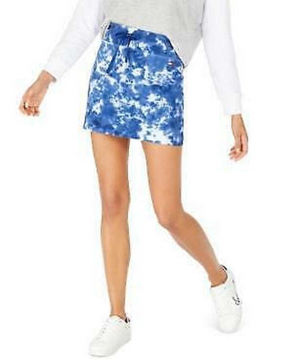 Tommy Hilfiger Womens Sport Tie-Dye Mini Skirt, Blue, Size Large