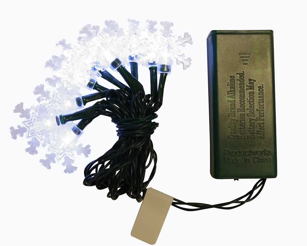 UltraLED Battery Operated Snowflake Twinkle Light String, White, 3.5-Feet