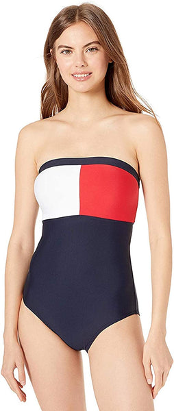 Tommy Hilfiger Logo Bandeau One-Piece Swimsuit, Size XS