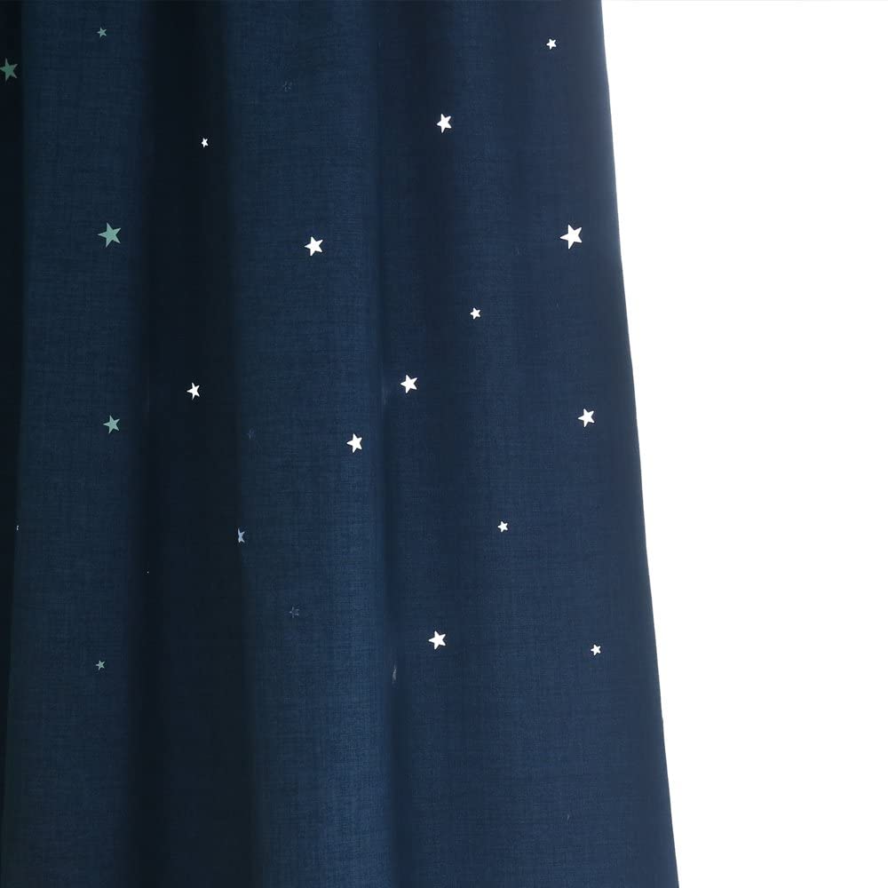 Melodieux Star Grommet W52 x L84-Inch Panel Top Window Drape, Star(Navy)